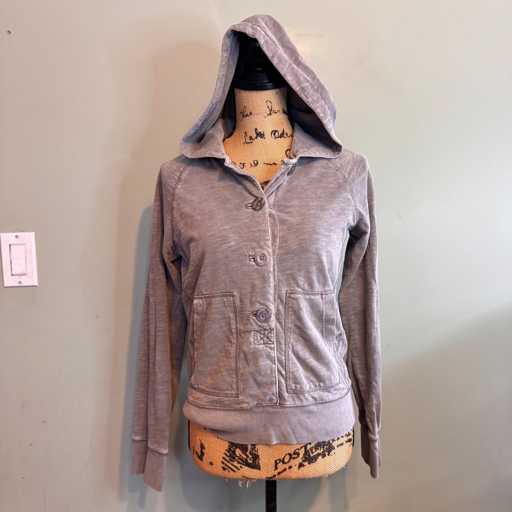 J.Crew Washed Heavyweight Jersey Button Up Hoodie Grey Small